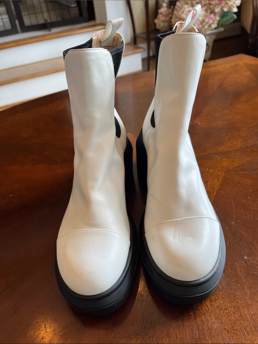White Leather Platform Chelsea Boots - Women's Heeled Ankle Boot, Stuart Wietzma